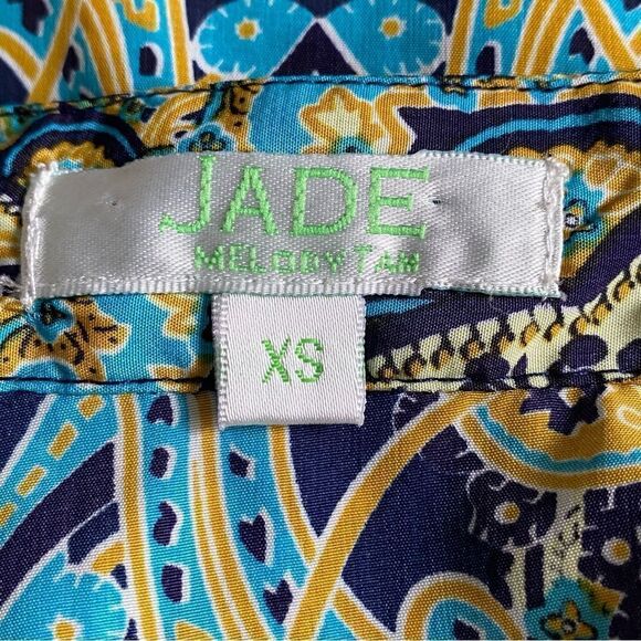 Jade blue & Yellow Print Blouse Size XS - Picture 7 of 10